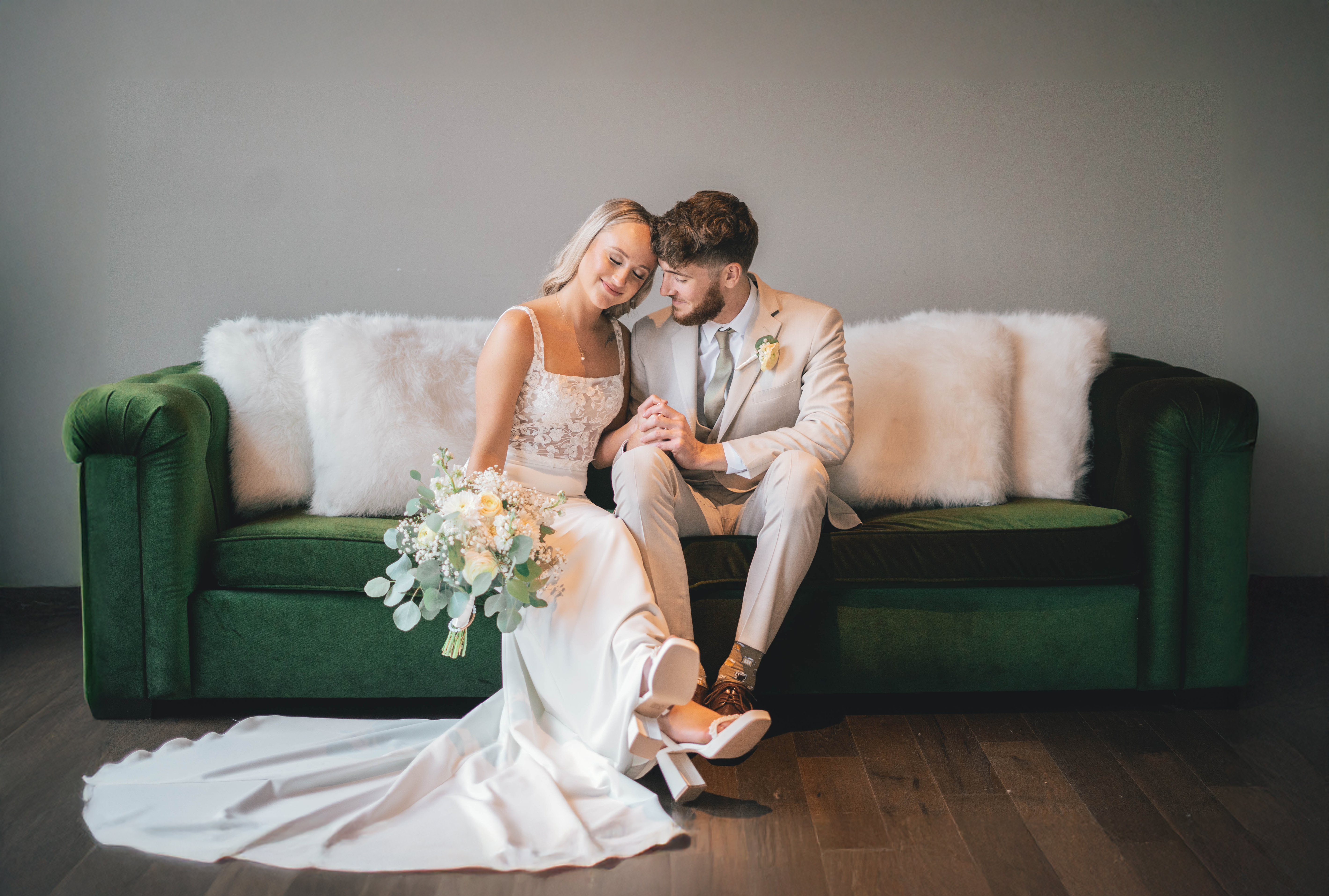 Bride and groom candid wedding photo